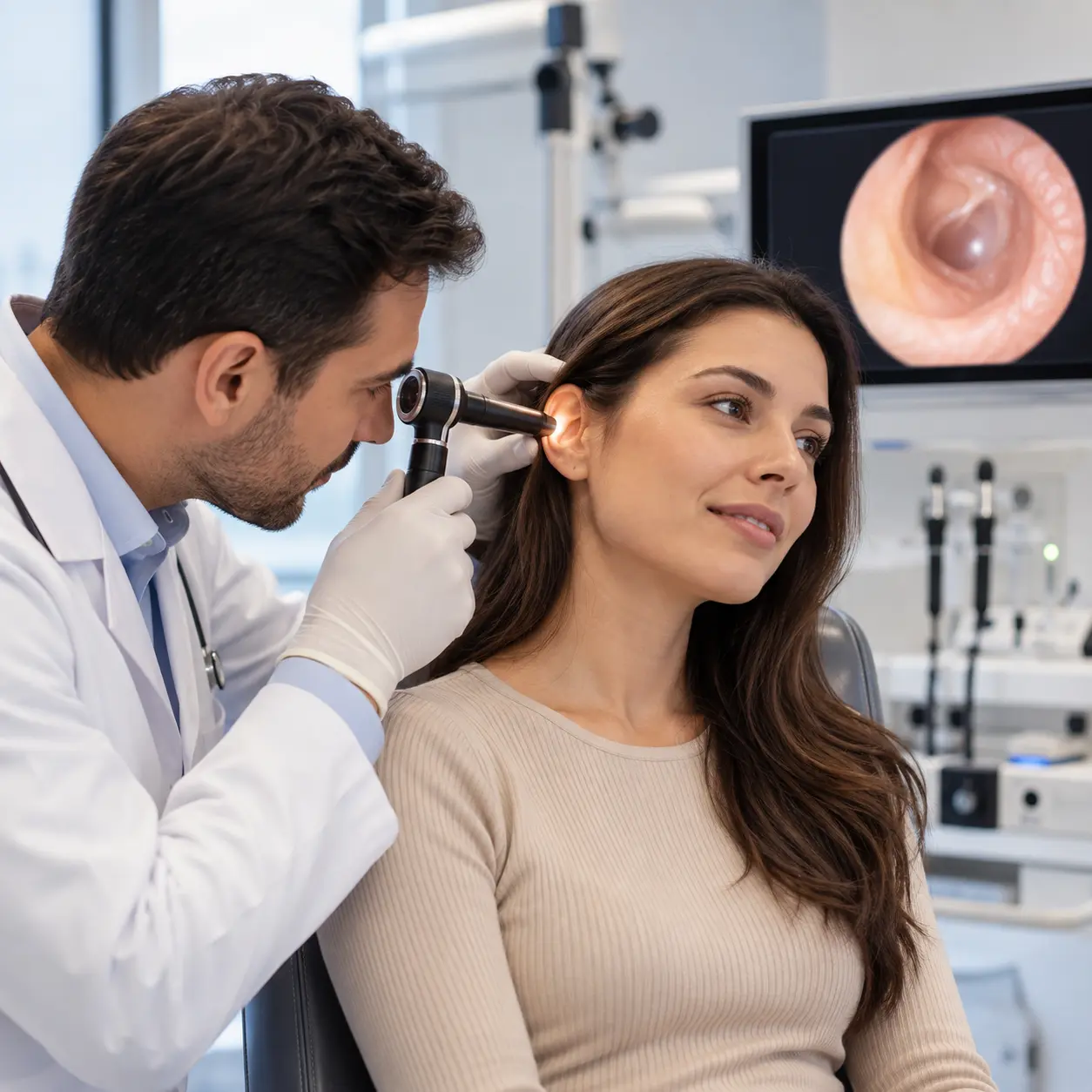 Consulta com otorrinolaringologista sendo realizada em Fortaleza — Top+ Saúde Clínica Médica